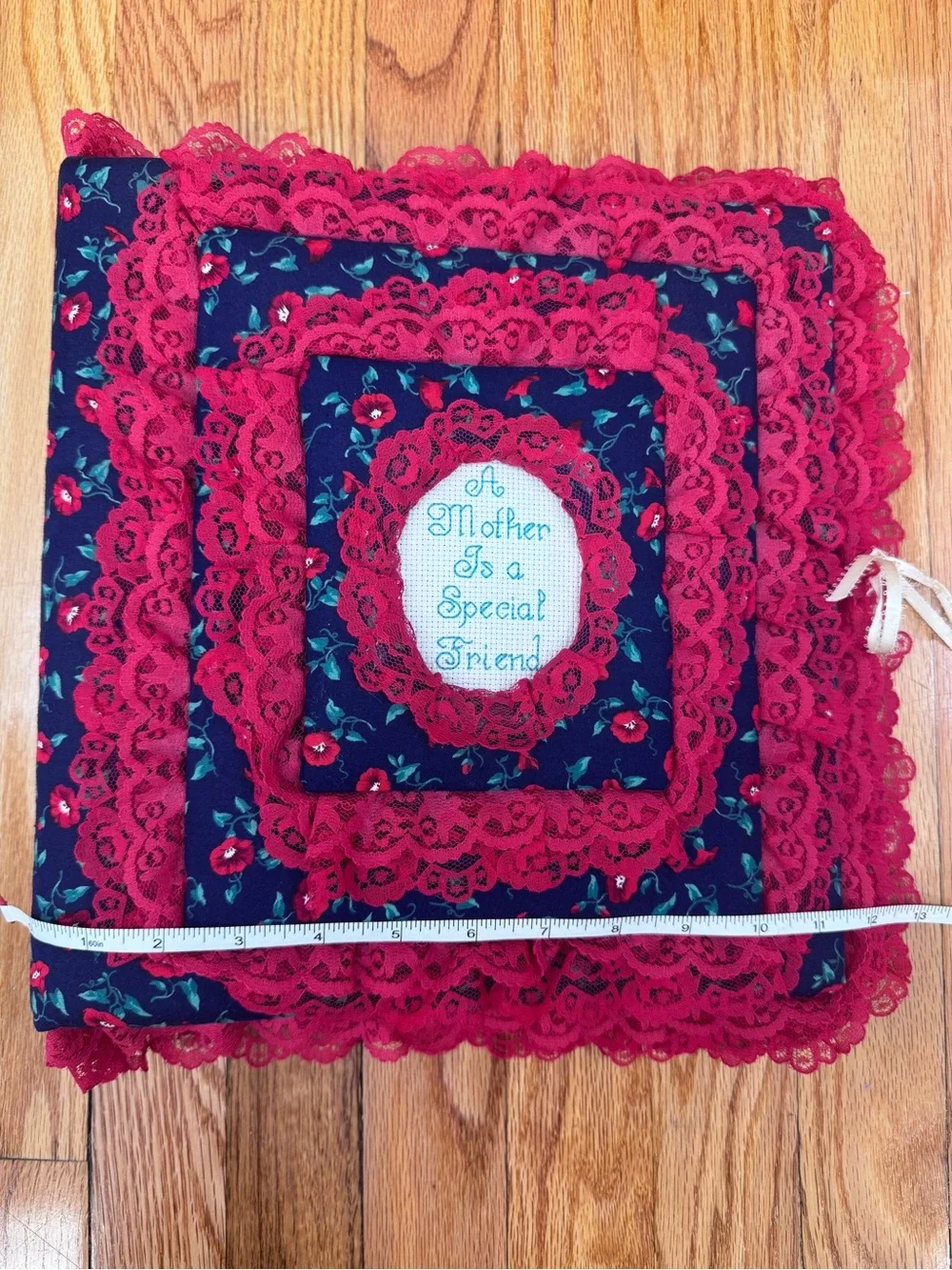 Handmade Navy Floral & Red Lace Photo Album 90’s Cottagecore